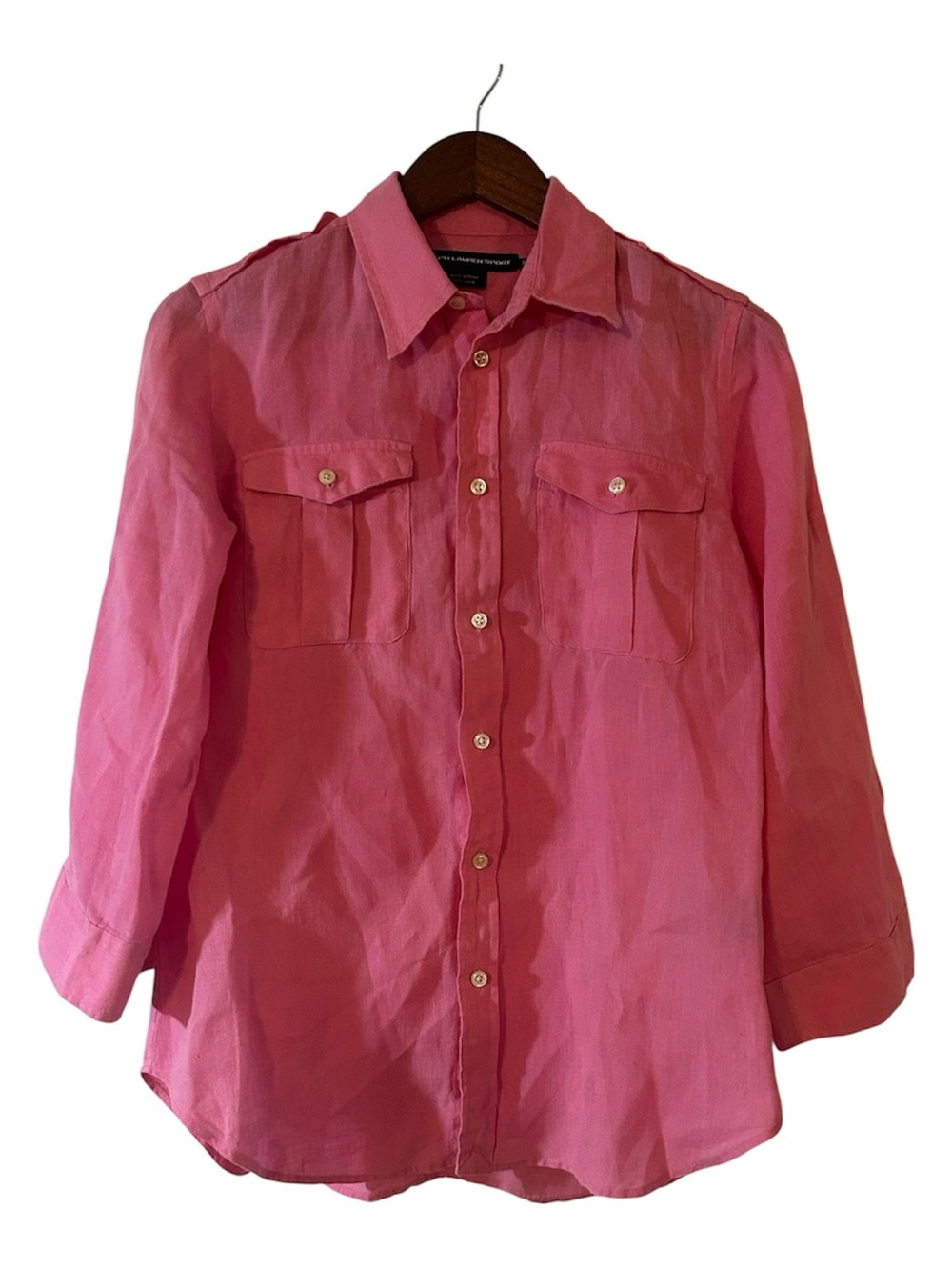 Ralph‎ Lauren Sport 100% Linen Button Front Shirt Pink Size 10 3/4 Sleeve